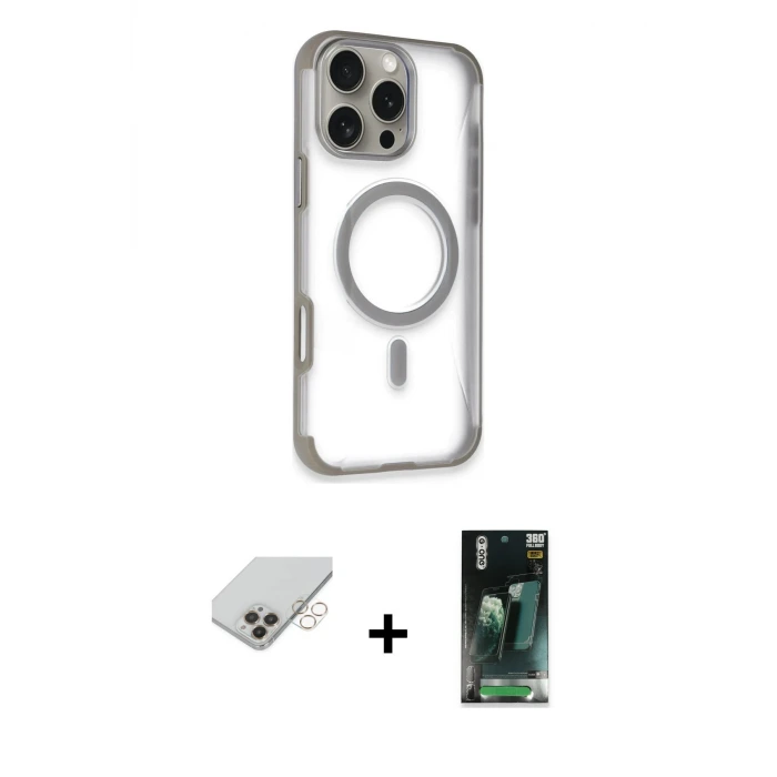 ieg™ iPhone 14 Pro Max Kılıf Eksen Klasik Koleksiyonu - Siyah 360 Mat Full Body Arka Koruyucu + Band Metal Kamera Lens - GD