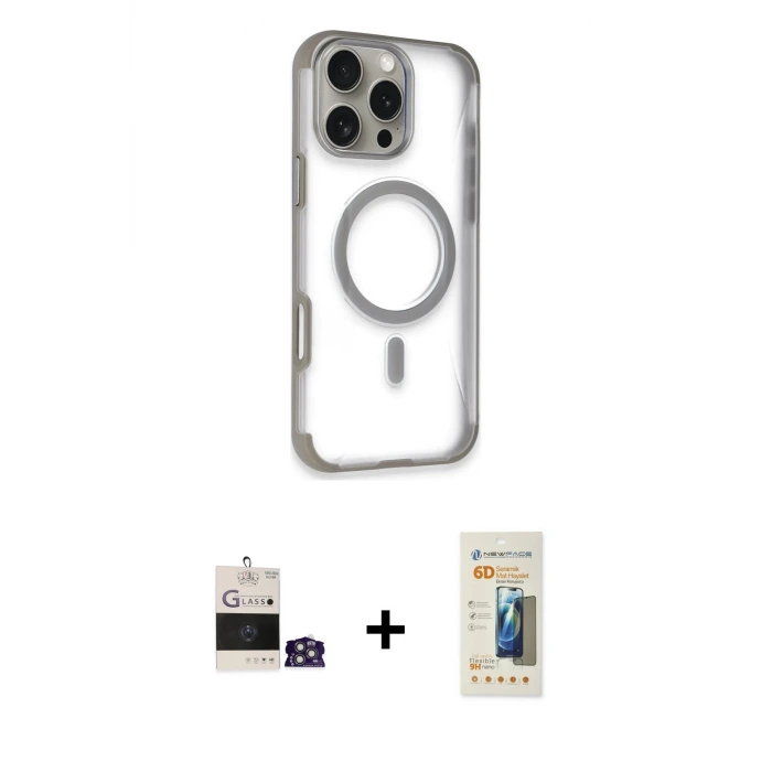 ieg™ iPhone 14 Pro Max Kılıf Eksen Klasik Koleksiyonu - Siyah 6D Mat Seramik Hayalet Nano Ekran Koruyucu + Bilvis Titan Kamera Lens - GS
