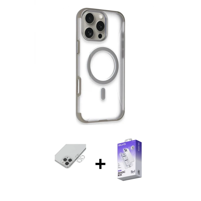 ieg™ iPhone 14 Pro Max Kılıf Eksen Klasik Koleksiyonu - Siyah Bilvis 5in1 3D Magic Cam Ekran Koruyucu + Band Metal Kamera Lens - GS