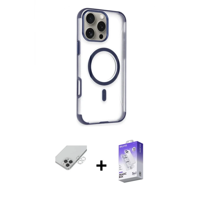 ieg™ iPhone 14 Pro Max Kılıf Eksen Klasik Koleksiyonu - Siyah Bilvis 5in1 3D Magic Cam Ekran Koruyucu + Band Metal Kamera Lens - GS