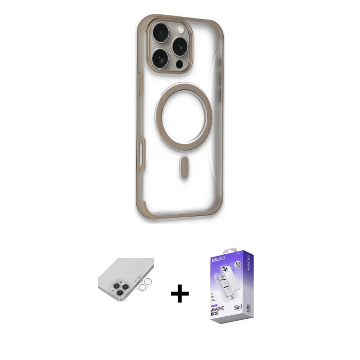 ieg™ iPhone 14 Pro Max Kılıf Eksen Klasik Koleksiyonu - Siyah Bilvis 5in1 3D Magic Cam Ekran Koruyucu + Band Metal Kamera Lens - GS