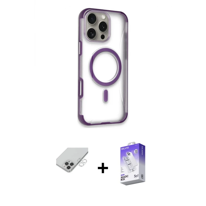 ieg™ iPhone 14 Pro Max Kılıf Eksen Klasik Koleksiyonu - Siyah Bilvis 5in1 3D Magic Cam Ekran Koruyucu + Band Metal Kamera Lens - GS