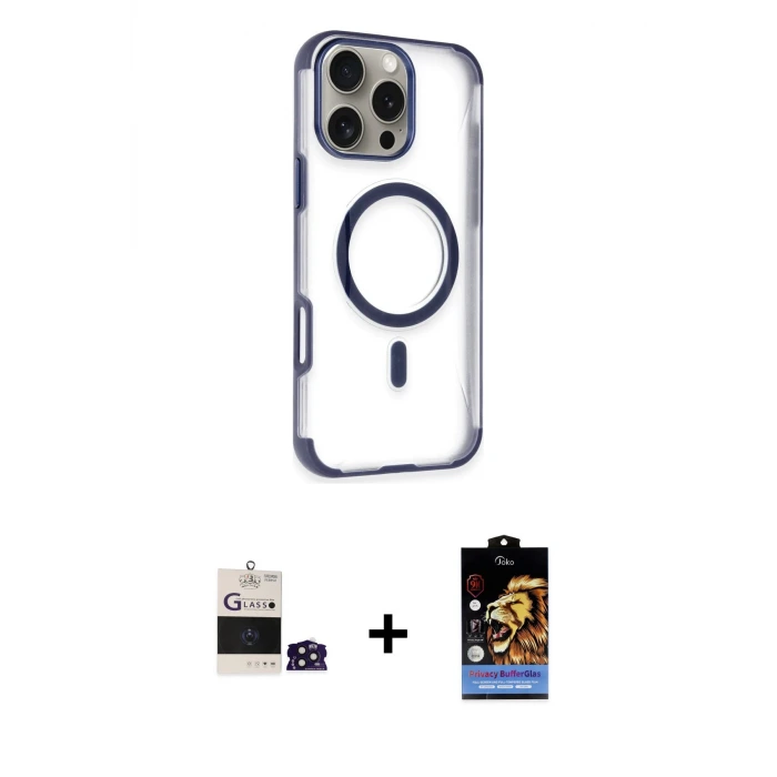 ieg™ iPhone 14 Pro Max Kılıf Eksen Klasik Koleksiyonu - Siyah Buffer Hayalet Cam Ekran Koruyucu + Bilvis Titan Kamera Lens - DNMR