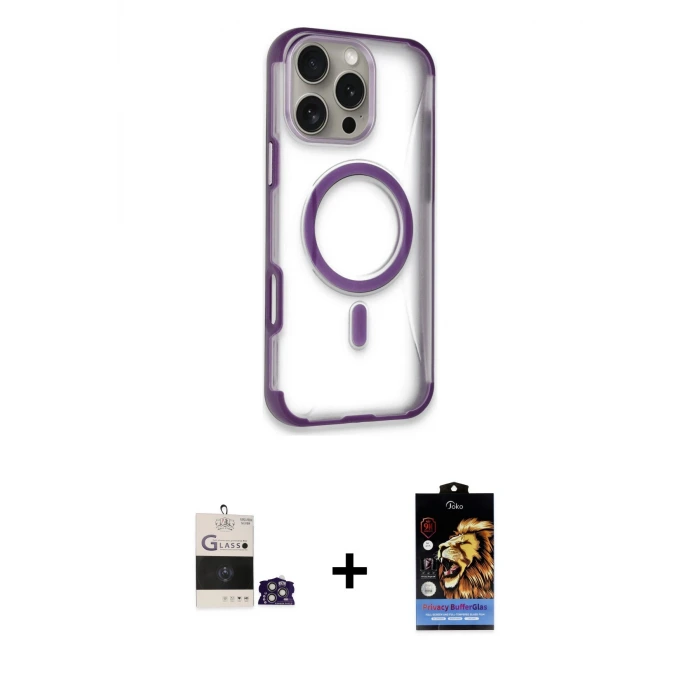 ieg™ iPhone 14 Pro Max Kılıf Eksen Klasik Koleksiyonu - Siyah Buffer Hayalet Cam Ekran Koruyucu + Bilvis Titan Kamera Lens - GS