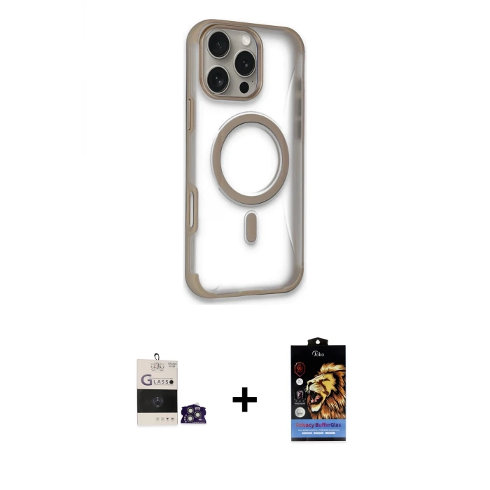 ieg™ iPhone 14 Pro Max Kılıf Eksen Klasik Koleksiyonu - Siyah Buffer Hayalet Cam Ekran Koruyucu + Bilvis Titan Kamera Lens - GS