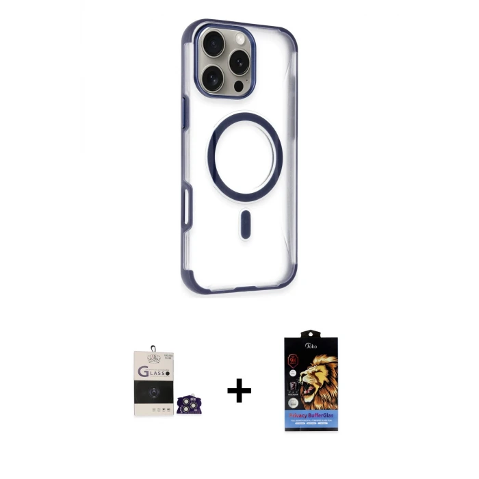 ieg™ iPhone 14 Pro Max Kılıf Eksen Klasik Koleksiyonu - Siyah Buffer Hayalet Cam Ekran Koruyucu + Bilvis Titan Kamera Lens - GS
