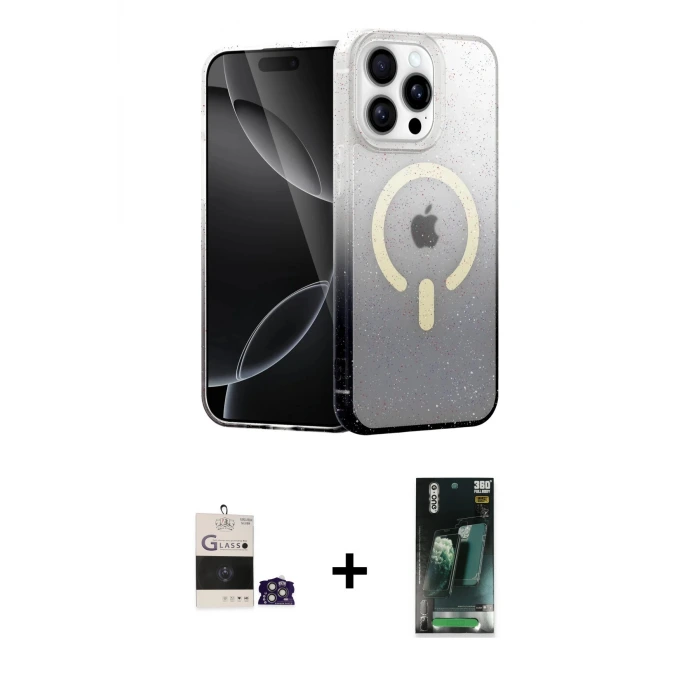 ieg™ iPhone 14 Pro Max Kılıf Eksen Minimal Özel Seri - Şeffaf 360 Full Body Arka Koruyucu + Bilvis Titan Kamera Lens - GS
