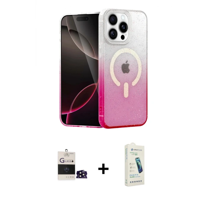 ieg™ iPhone 14 Pro Max Kılıf Eksen Minimal Özel Seri - Şeffaf Pasifik Cam Ekran Koruyucu + Bilvis Titan Kamera Lens - SH