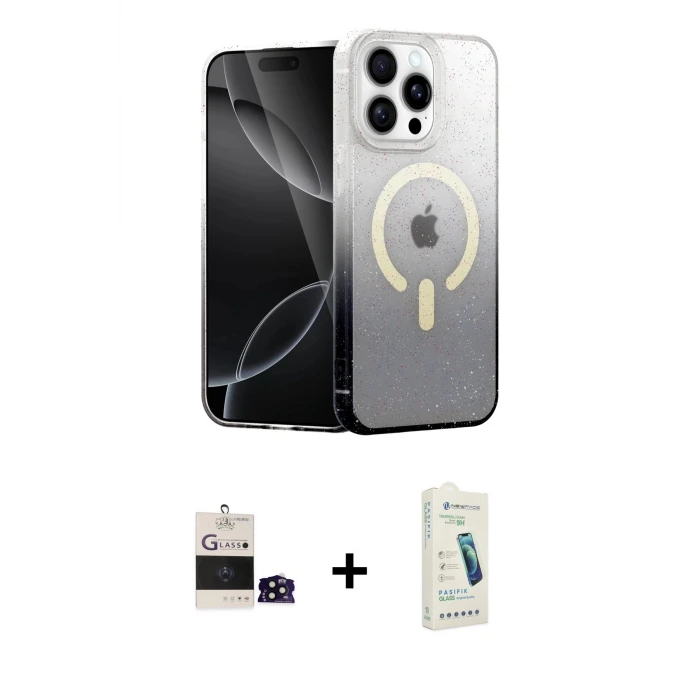 ieg™ iPhone 14 Pro Max Kılıf Eksen Minimal Özel Seri - Şeffaf Pasifik Cam Ekran Koruyucu + Bilvis Titan Kamera Lens - SH