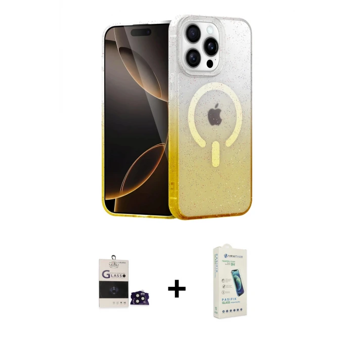 ieg™ iPhone 14 Pro Max Kılıf Eksen Minimal Özel Seri - Şeffaf Pasifik Cam Ekran Koruyucu + Bilvis Titan Kamera Lens - SH