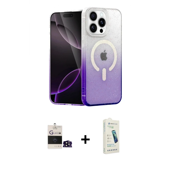 ieg™ iPhone 14 Pro Max Kılıf Eksen Minimal Özel Seri - Şeffaf Pasifik Cam Ekran Koruyucu + Bilvis Titan Kamera Lens - SH