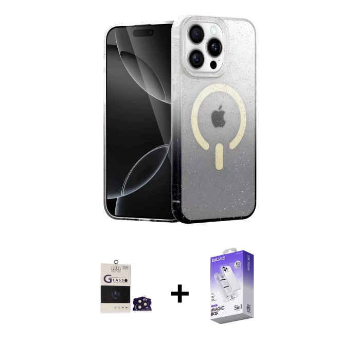 ieg™ iPhone 14 Pro Max Kılıf Eksen Minimal Özel Seri - Siyah Bilvis 5in1 3D Magic Cam Ekran Koruyucu + Bilvis Titan Kamera Lens - DNMR