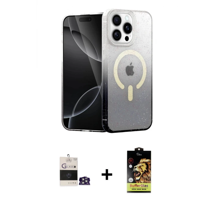 ieg™ iPhone 14 Pro Max Kılıf Eksen Minimal Özel Seri - Siyah Buffer Cam Ekran Koruyucu + Bilvis Titan Kamera Lens - GS