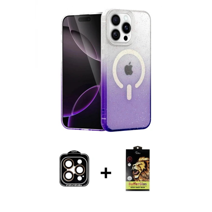 ieg™ iPhone 14 Pro Max Kılıf Eksen Minimal Özel Seri - Siyah Buffer Cam Ekran Koruyucu + PVD Metal Kamera Lens - TU