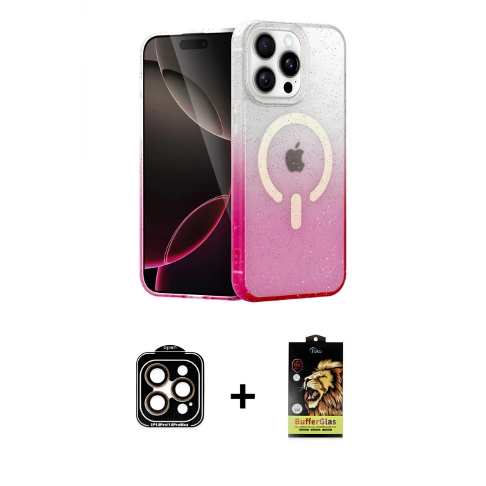 ieg™ iPhone 14 Pro Max Kılıf Eksen Minimal Özel Seri - Siyah Buffer Cam Ekran Koruyucu + PVD Metal Kamera Lens - TU