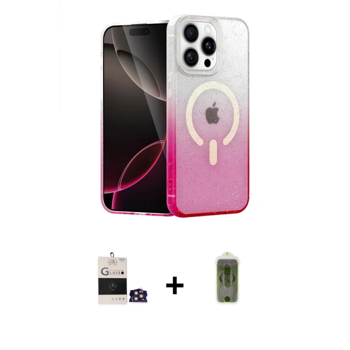 ieg™ iPhone 14 Pro Max Kılıf Eksen Minimal Özel Seri - Siyah Joko Magic 5D Hayalet Cam + Bilvis Titan Kamera Lens - GD