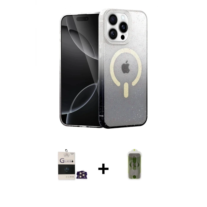 ieg™ iPhone 14 Pro Max Kılıf Eksen Minimal Özel Seri - Siyah Joko Magic 5D Hayalet Cam + Bilvis Titan Kamera Lens - GD