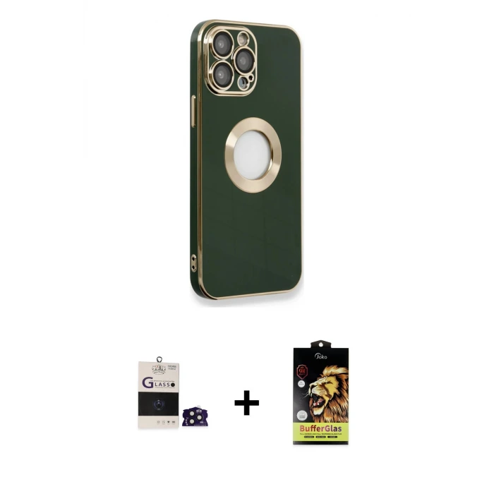 ieg™ iPhone 14 Pro Max Kılıf İz Form Serisi - Siyah Buffer Cam Ekran Koruyucu + Bilvis Titan Kamera Lens - DNMR
