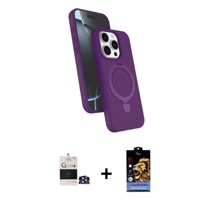 ieg™ iPhone 14 Pro Max Kılıf İz Işık Koleksiyonu - Siyah Buffer Hayalet Cam Ekran Koruyucu + Bilvis Titan Kamera Lens - GD