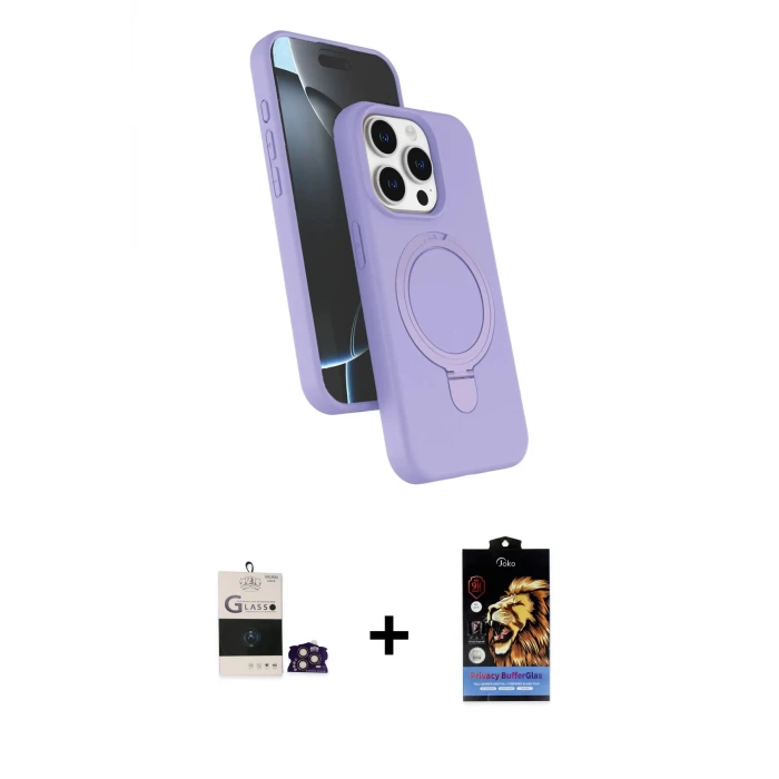 ieg™ iPhone 14 Pro Max Kılıf İz Işık Koleksiyonu - Siyah Buffer Hayalet Cam Ekran Koruyucu + Bilvis Titan Kamera Lens - GD
