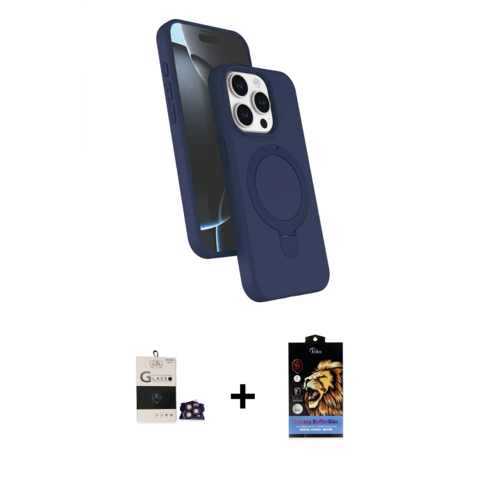 ieg™ iPhone 14 Pro Max Kılıf İz Işık Koleksiyonu - Siyah Buffer Hayalet Cam Ekran Koruyucu + Bilvis Titan Kamera Lens - GD