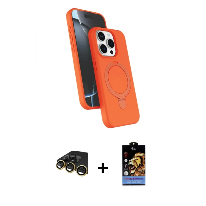 ieg™ iPhone 14 Pro Max Kılıf İz Işık Koleksiyonu - Siyah Buffer Hayalet Cam Ekran Koruyucu + Raze Metal Kamera Lens - GD