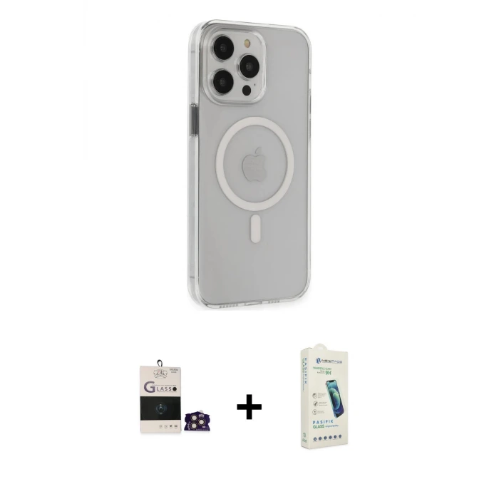 ieg™ iPhone 14 Pro Max Kılıf Kıvılcım Asil Özel Seri - Şeffaf Pasifik Cam Ekran Koruyucu + Bilvis Titan Kamera Lens - GD