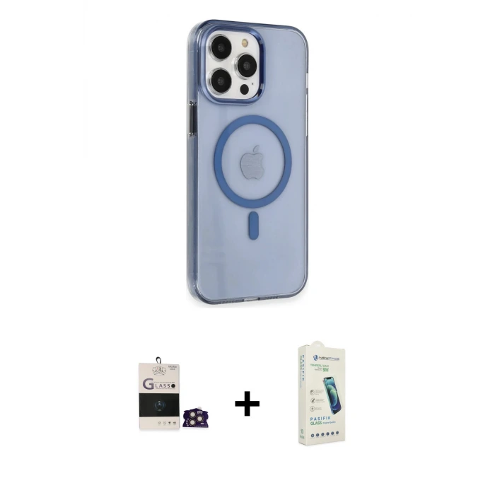 ieg™ iPhone 14 Pro Max Kılıf Kıvılcım Asil Özel Seri - Şeffaf Pasifik Cam Ekran Koruyucu + Bilvis Titan Kamera Lens - GD