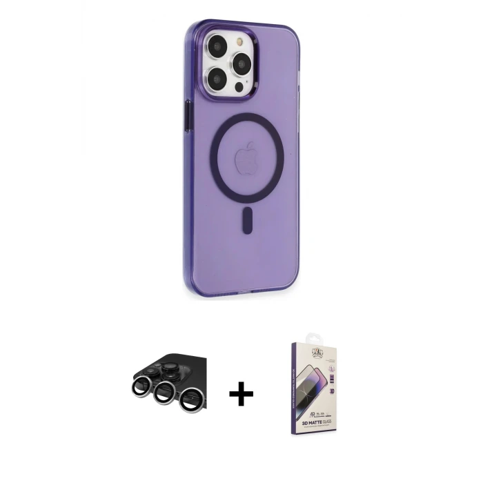 ieg™ iPhone 14 Pro Max Kılıf Kıvılcım Asil Özel Seri - Siyah Bilvis 3D Mat Cam Ekran Koruyucu + Raze Metal Kamera Lens - GS