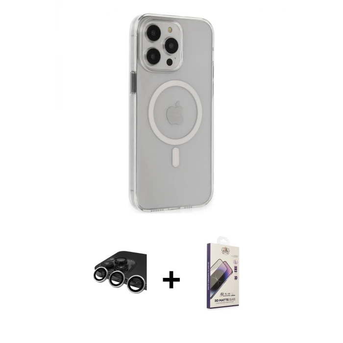 ieg™ iPhone 14 Pro Max Kılıf Kıvılcım Asil Özel Seri - Siyah Bilvis 3D Mat Cam Ekran Koruyucu + Raze Metal Kamera Lens - GS