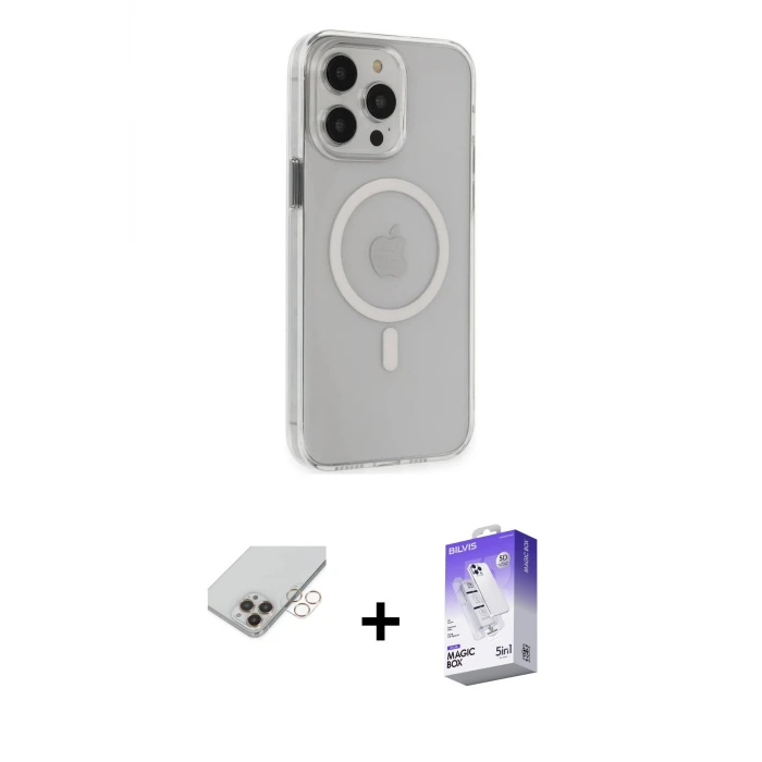 ieg™ iPhone 14 Pro Max Kılıf Kıvılcım Asil Özel Seri - Siyah Bilvis 5in1 3D Magic Cam Ekran Koruyucu + Band Metal Kamera Lens - GD