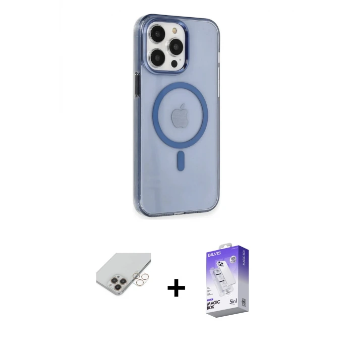 ieg™ iPhone 14 Pro Max Kılıf Kıvılcım Asil Özel Seri - Siyah Bilvis 5in1 3D Magic Cam Ekran Koruyucu + Band Metal Kamera Lens - GD