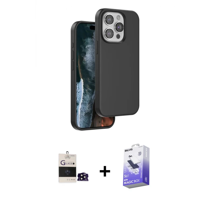 ieg™ iPhone 14 Pro Max Kılıf Kıvılcım Çizgi Serisi - Siyah Bilvis 5in1 5D Magic Hayalet Cam Ekran Koruyucu + Bilvis Titan Kamera Lens - SH