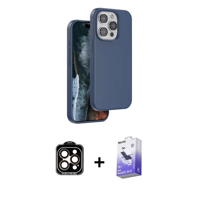 ieg™ iPhone 14 Pro Max Kılıf Kıvılcım Çizgi Serisi - Siyah Bilvis 5in1 5D Magic Hayalet Cam Ekran Koruyucu + PVD Metal Kamera Lens - TU