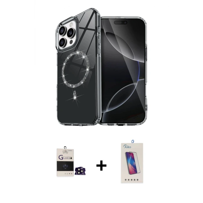 ieg™ iPhone 14 Pro Max Kılıf Kıvılcım Form Prime - Siyah Joko 5D Cam + Bilvis Titan Kamera Lens - SH
