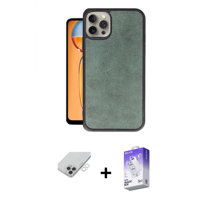 ieg™ iPhone 14 Pro Max Kılıf Kıvılcım Işık Serisi - Siyah Bilvis 5in1 3D Magic Cam Ekran Koruyucu + Band Metal Kamera Lens - GS