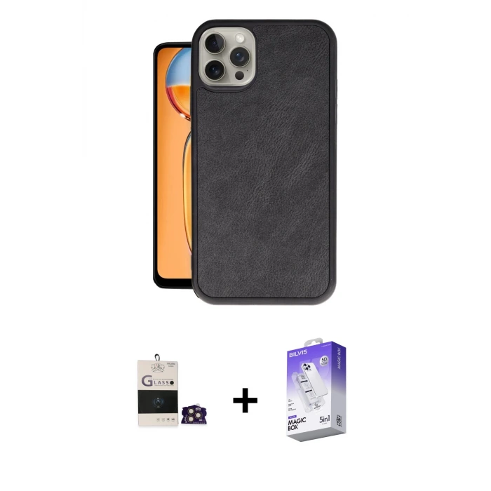 ieg™ iPhone 14 Pro Max Kılıf Kıvılcım Işık Serisi - Siyah Bilvis 5in1 3D Magic Cam Ekran Koruyucu + Bilvis Titan Kamera Lens - GD