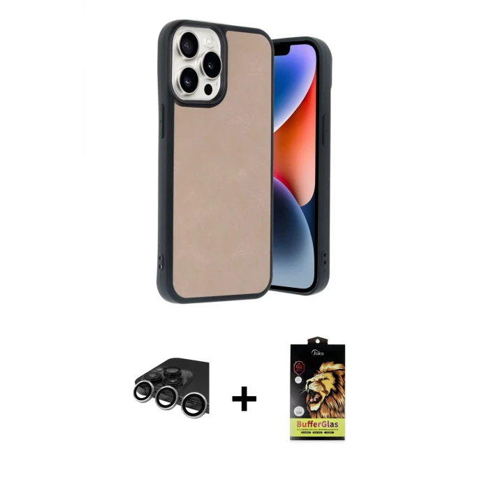 ieg™ iPhone 14 Pro Max Kılıf Kıvılcım Işık Serisi - Siyah Buffer Cam Ekran Koruyucu + Raze Metal Kamera Lens - GS