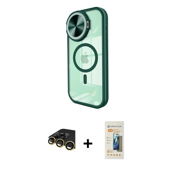 ieg™ iPhone 14 Pro Max Kılıf Kıvılcım Modern Koleksiyonu - Siyah 6D Mat Seramik Hayalet Nano Ekran Koruyucu + Raze Metal Kamera Lens - GD