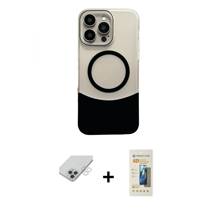 ieg™ iPhone 14 Pro Max Kılıf Kozmos Form Özel Seri - Siyah 6D Mat Seramik Hayalet Nano Ekran Koruyucu + Band Metal Kamera Lens - GS
