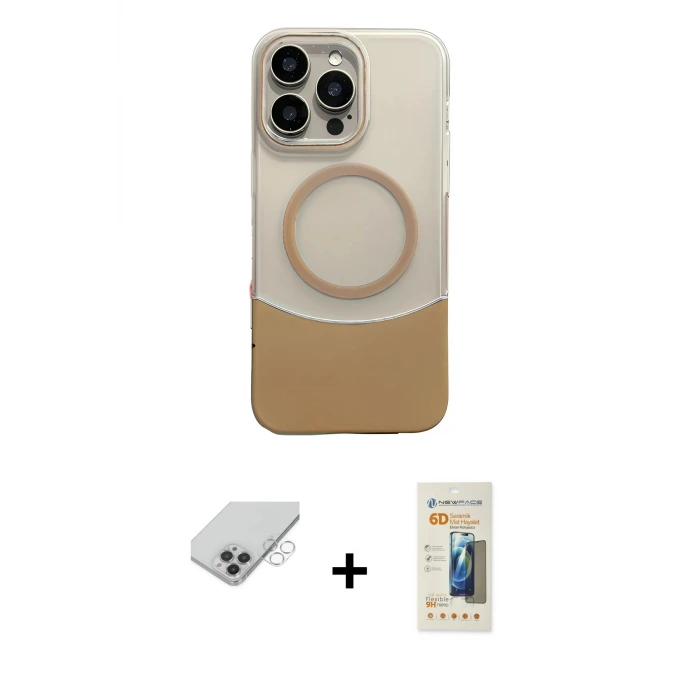 ieg™ iPhone 14 Pro Max Kılıf Kozmos Form Özel Seri - Siyah 6D Mat Seramik Hayalet Nano Ekran Koruyucu + Band Metal Kamera Lens - GS