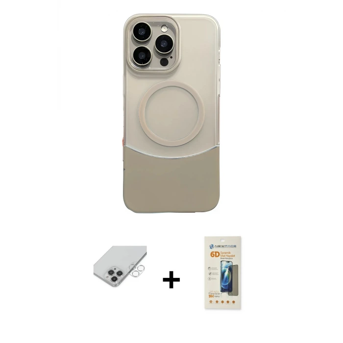 ieg™ iPhone 14 Pro Max Kılıf Kozmos Form Özel Seri - Siyah 6D Mat Seramik Hayalet Nano Ekran Koruyucu + Band Metal Kamera Lens - GS