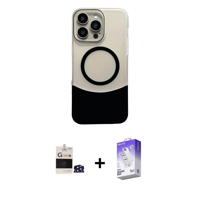 ieg™ iPhone 14 Pro Max Kılıf Kozmos Form Özel Seri - Siyah Bilvis 5in1 3D Magic Cam Ekran Koruyucu + Bilvis Titan Kamera Lens - DNMR