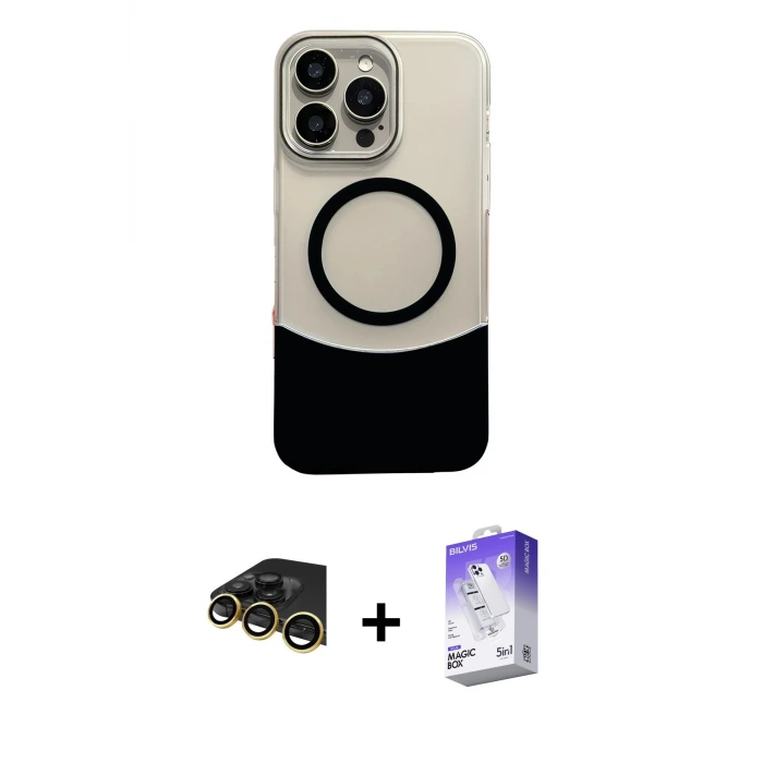 ieg™ iPhone 14 Pro Max Kılıf Kozmos Form Özel Seri - Siyah Bilvis 5in1 3D Magic Cam Ekran Koruyucu + Raze Metal Kamera Lens - GD