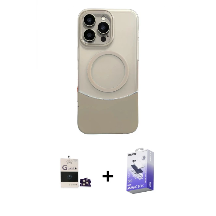 ieg™ iPhone 14 Pro Max Kılıf Kozmos Form Özel Seri - Siyah Bilvis 5in1 5D Magic Hayalet Cam Ekran Koruyucu + Bilvis Titan Kamera Lens - GD