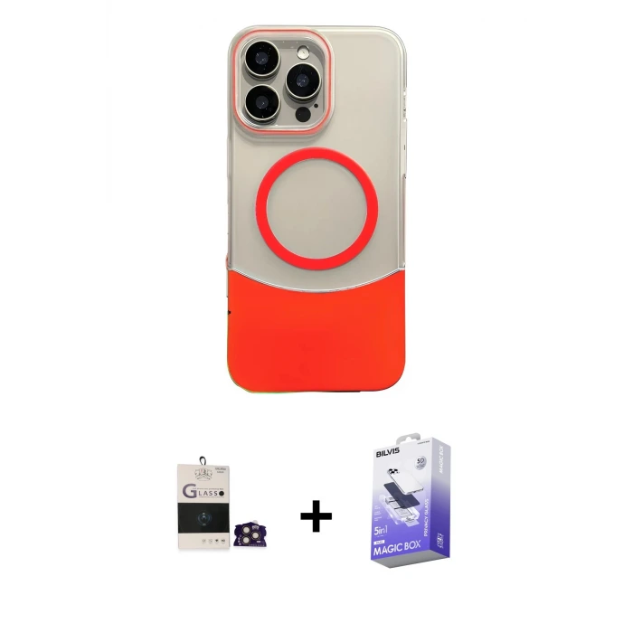 ieg™ iPhone 14 Pro Max Kılıf Kozmos Form Özel Seri - Siyah Bilvis 5in1 5D Magic Hayalet Cam Ekran Koruyucu + Bilvis Titan Kamera Lens - GD