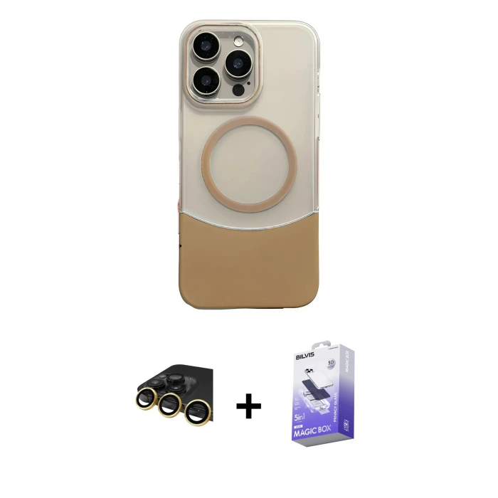 ieg™ iPhone 14 Pro Max Kılıf Kozmos Form Özel Seri - Siyah Bilvis 5in1 5D Magic Hayalet Cam Ekran Koruyucu + Raze Metal Kamera Lens - GD