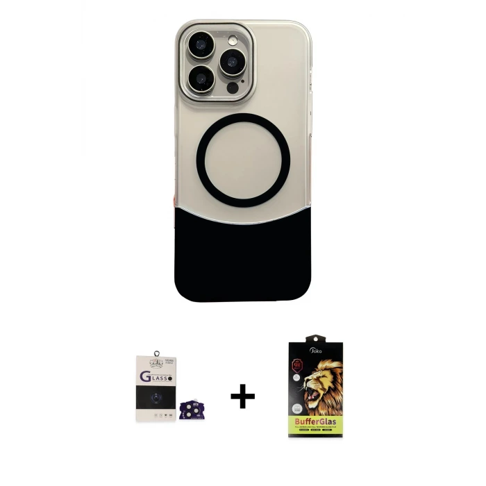ieg™ iPhone 14 Pro Max Kılıf Kozmos Form Özel Seri - Siyah Buffer Cam Ekran Koruyucu + Bilvis Titan Kamera Lens - DNMR