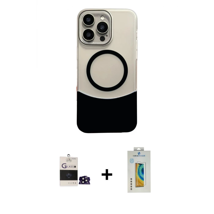 ieg™ iPhone 14 Pro Max Kılıf Kozmos Form Özel Seri - Siyah Polymer Nano Ekran Koruyucu + Bilvis Titan Kamera Lens - SH