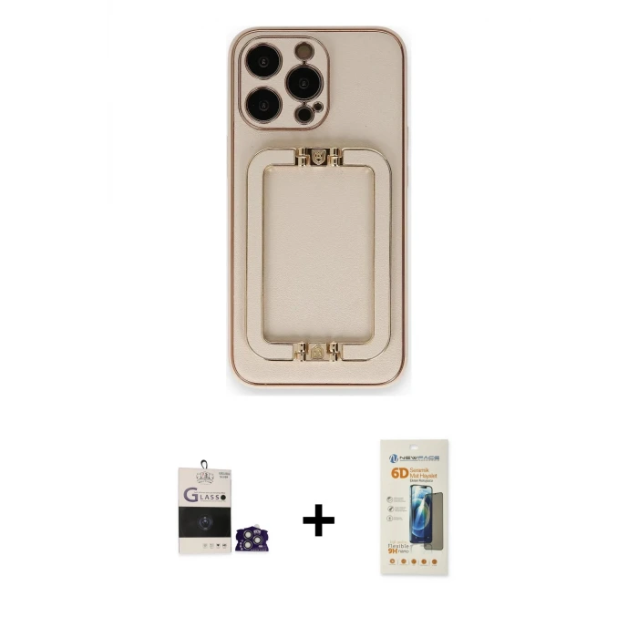ieg™ iPhone 14 Pro Max Kılıf Kozmos Minimal Prime - Siyah 6D Mat Seramik Hayalet Nano Ekran Koruyucu + Bilvis Titan Kamera Lens - GS